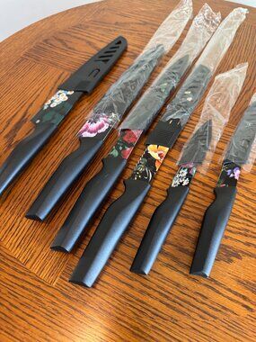 12-Piece Astercook Kitchen Knife Set With Floral Patterns & Sheaths NEW